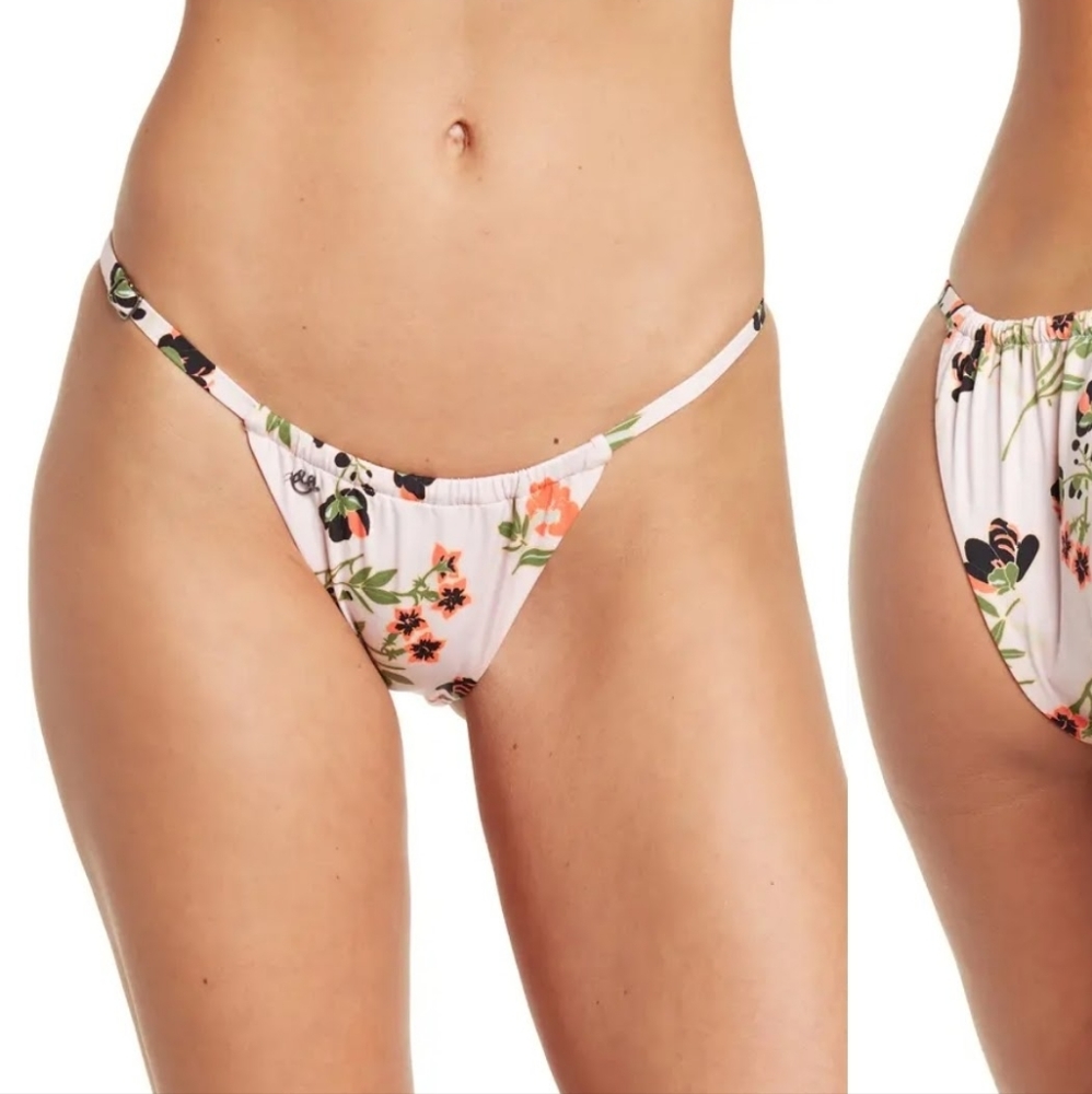 Maaji Pink Floral Story Frisky Single Bikini Bottoms Size Small - NEW WITH TAGS